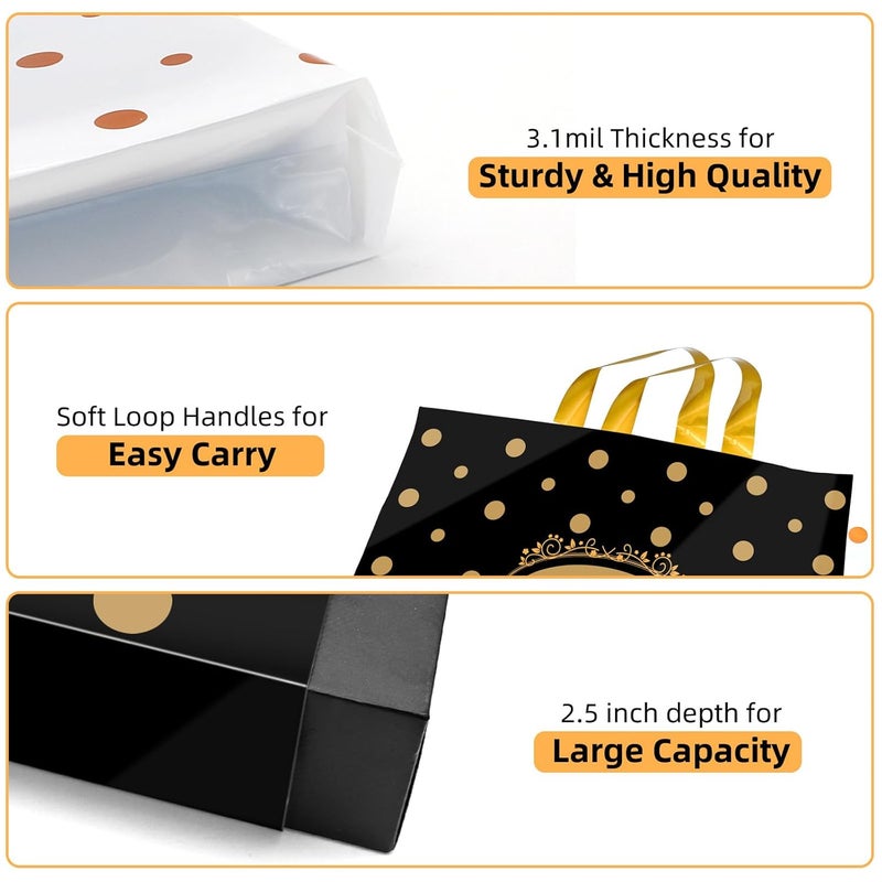 MelonArt Thank You Bags for Small Business, 100 Pack Plastic Shopping Boutique Bags Retail Merchandise Bags Bulk with Handles 12"x15", Reusable Product Bags 3.1Mil for Customers, Party Favor (Black & White) - Image 5